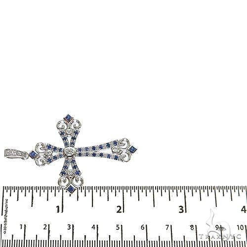 14K Gold Moonlight Sapphire Diamond Cross Pendant, photo 6 of 7