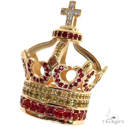 14K Gold Sapphire Diamond Crown Pendant, photo 3 of 7