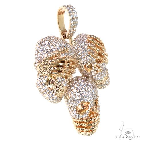 14K Gold See No Evil, Hear No Evil, Speak No Evil Diamond Pendant, photo 2 of 7