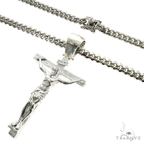 Silver Crucifix Jesus Cross Cuban Chain Set With Miami Cuban Chain, photo 3 of 5