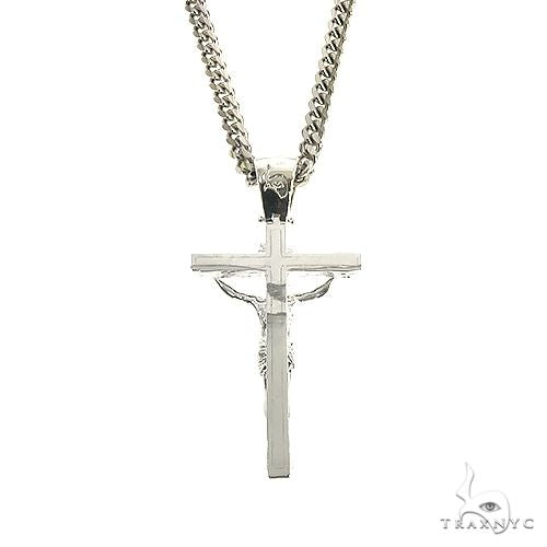 Silver Crucifix Jesus Cross Cuban Chain Set With Miami Cuban Chain, photo 4 of 5
