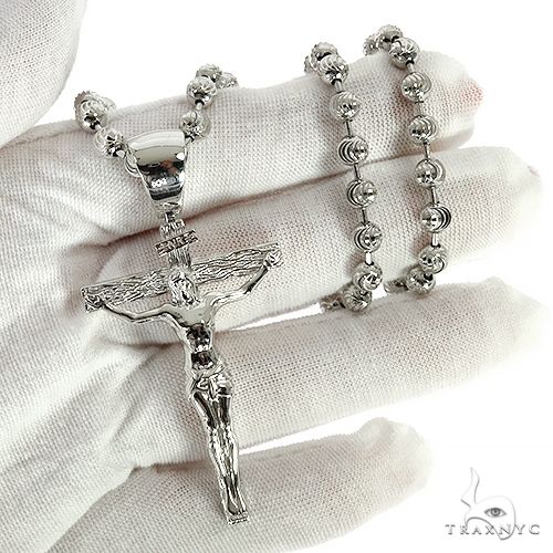 Silver Crucifix Jesus Cross Pendant Moon Chain Set, photo 9 of 9