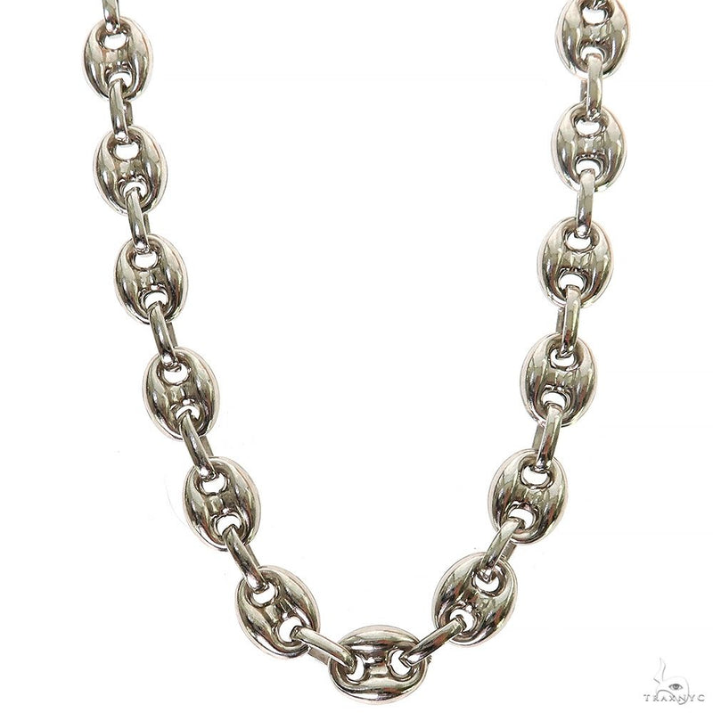 Silver semi-solid puffed mariner link chain with 6mm links, 24 inches long