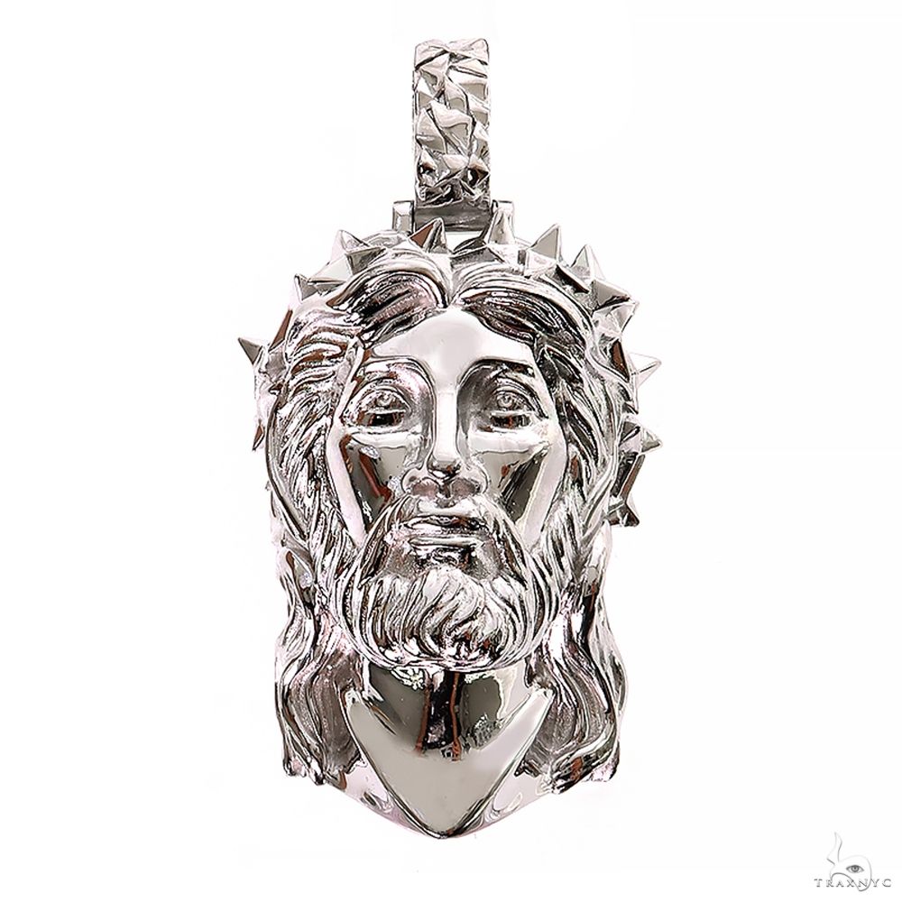 Silver Spikes Crown Jesus Head Pendant[Medium] 69748 – TraxNYC