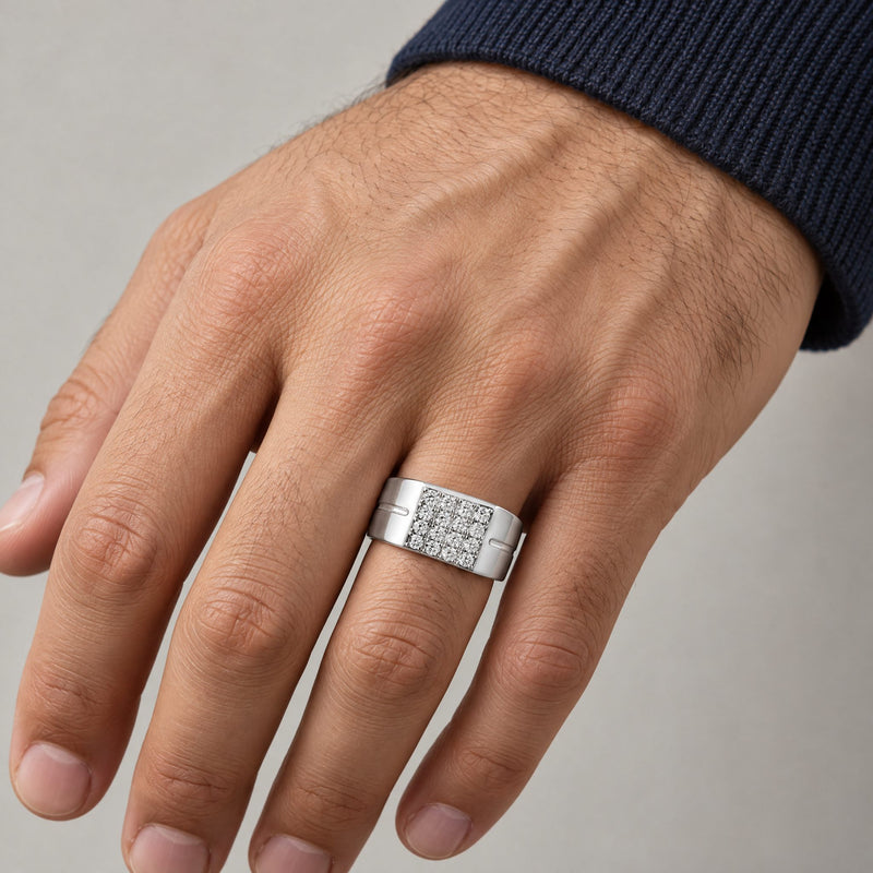 Silver Prong Diamond Square Top Band, view 7