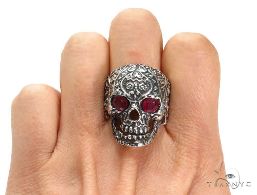 Skull Bezel Ruby Silver Ring, photo 6 of 6