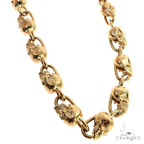 14K Gold Skull Head Links Lab-Grown Diamond Chain, photo 2 of 7