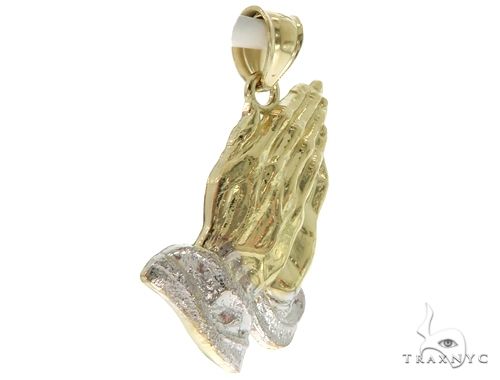 Small Two Tone Golden Prayer Pendant in 10K Gold, photo 2 of 6