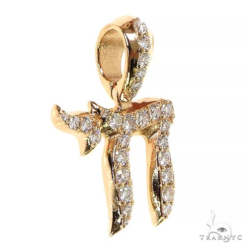 14K Gold Small Jewish Chai Diamond Pendant, photo 2 of 8