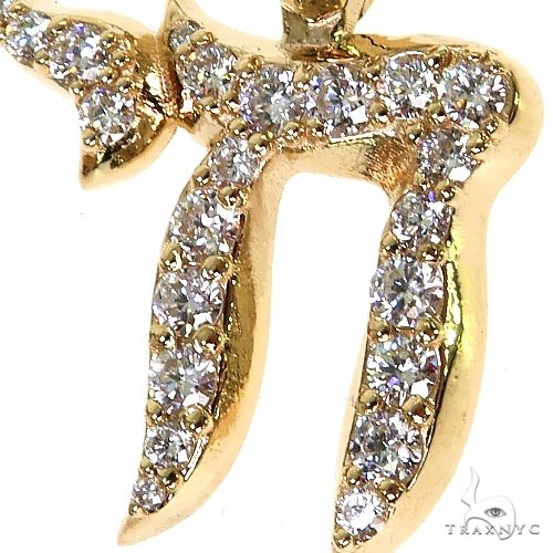 14K Gold Small Jewish Chai Diamond Pendant, photo 3 of 8