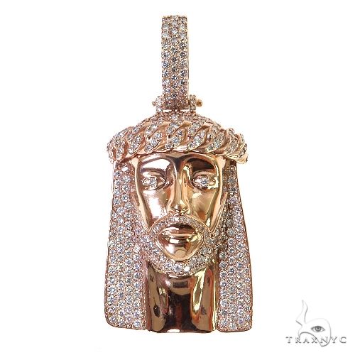 Small rose gold Jesus pendant encrusted with diamonds on face and crown