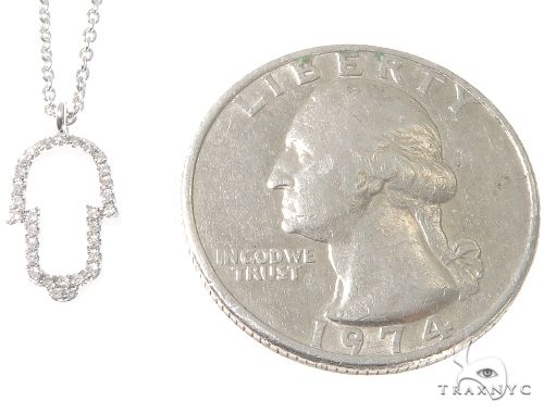 Small 18K White Gold Hamsa Hand Diamond Necklace, photo 4 of 5