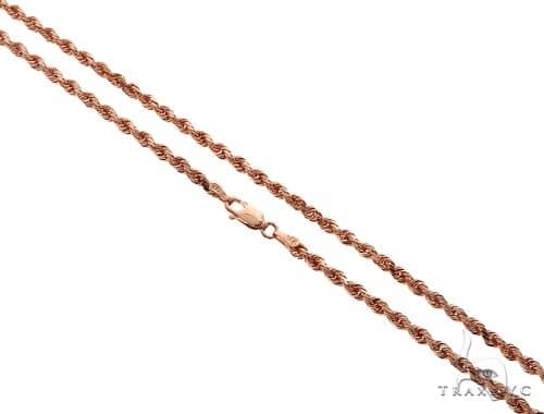 14K rose gold solid rope chain 3mm — close-up of twisted link construction showing warm rose tone and texture