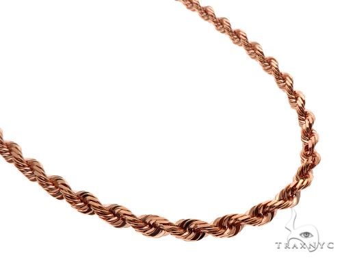 14K rose gold rope link chain, 26 inches long, 7mm thick, secure lobster clasp closure