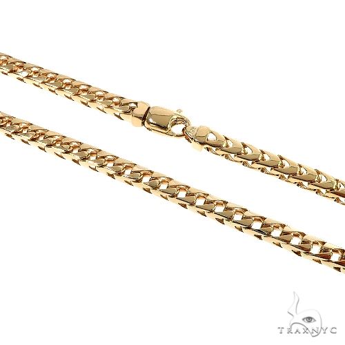 Solid 18K yellow gold Franco chain 5mm – flat interlocked links, full-length lay-flat view