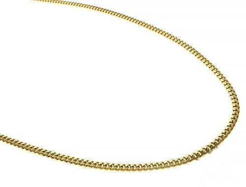Solid miami cuban link chain in 10K yellow gold, 2.6mm width, flat-pressed links, 22-inch length