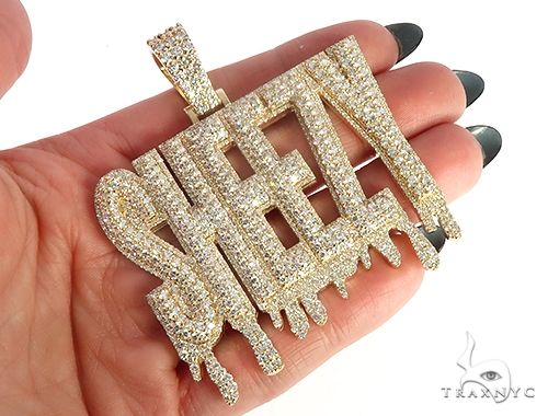 Special Custom Yellow Gold Name Pendant Sheezy with Drip-Prong Set 65254 - Image 7