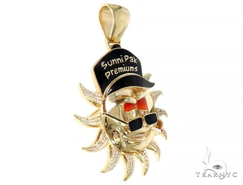 Special Custom Yellow Gold Prong Diamond Enamel Sunny Pendant 65255 - Image 2