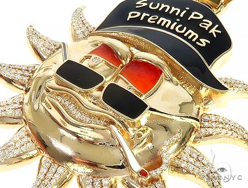 Special Custom Yellow Gold Prong Diamond Enamel Sunny Pendant 65255 - Image 4