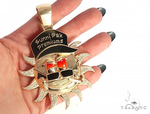 Special Custom Yellow Gold Prong Diamond Enamel Sunny Pendant 65255 - Image 6