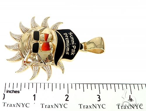 Special Custom Yellow Gold Prong Diamond Enamel Sunny Pendant 65255 - Image 8