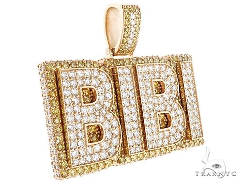 Special Custom Yellow Gold Name Pendant BIBI Prong Diamonds 65247 - Image 2