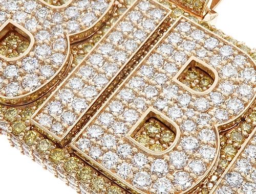 Special Custom Yellow Gold Name Pendant BIBI Prong Diamonds 65247 - Image 4