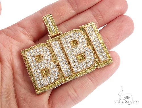 Special Custom Yellow Gold Name Pendant BIBI Prong Diamonds 65247 - Image 5