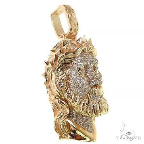 14K Gold Spikes Crown Jesus Head Diamond Pendant, photo 2 of 8