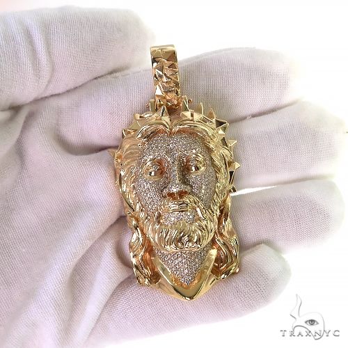 14K Gold Spikes Crown Jesus Head Diamond Pendant, photo 8 of 8