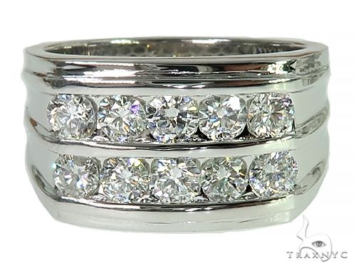 Men's white gold ring with two rows of sparkling round diamonds in Sunshine Ring 2380 design