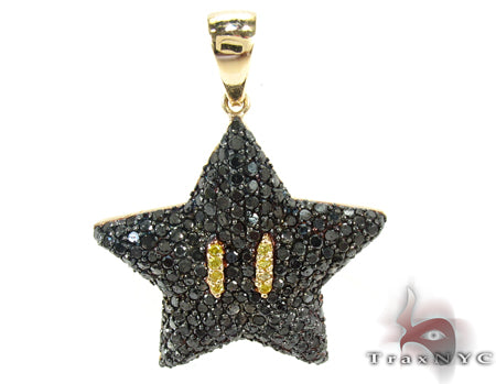 14K Gold Super Mario Bros Star Black Color Diamond Pendant, photo 2 of 9