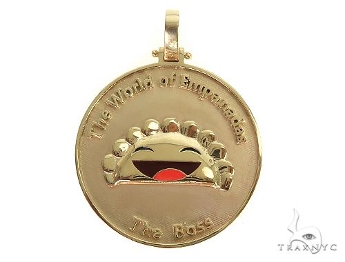 Custom gold empanada-shaped pendant, front view showing crimped pastry edge detail