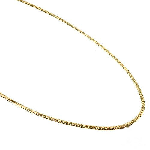 Thin solid Miami Cuban link chain in 10K yellow gold, 1.9mm width, 22 inches, flat lay close-up