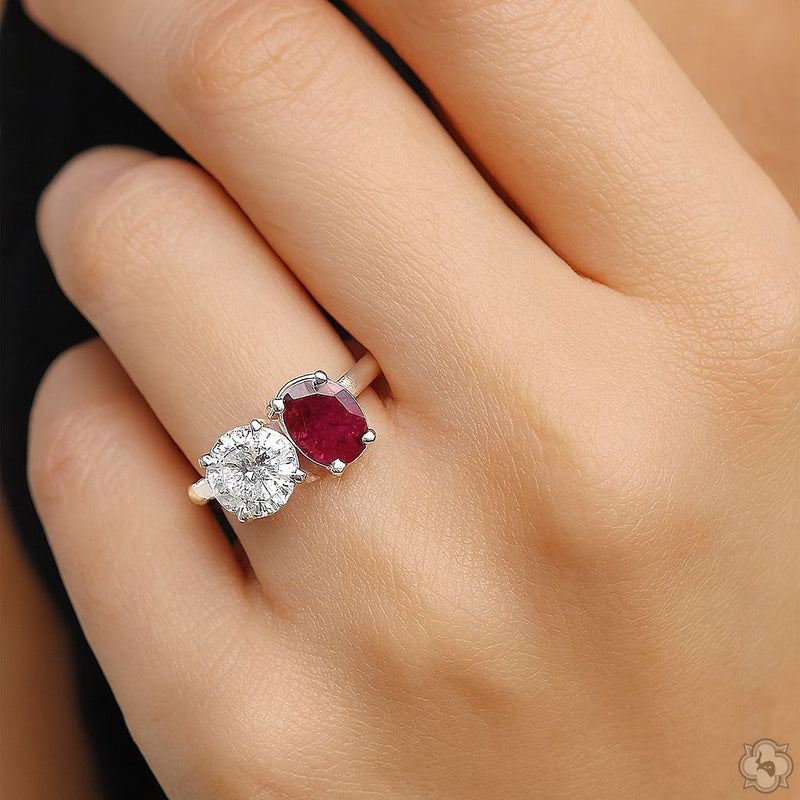 14K Gold Toi et Moi Ruby & Diamond Ring, photo 7 of 7