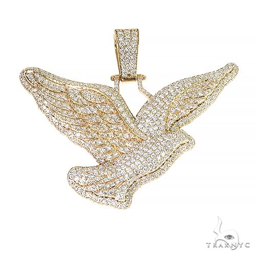 Diamond dove bird pendant with round-cut prong-set stones, angled front view showing full bird silhouette