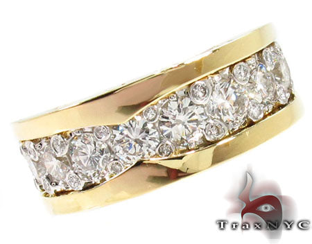 Men's yellow gold band with a wide diamond-studded center row