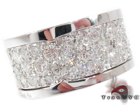 Wide men's white gold band encrusted with rows of round diamonds