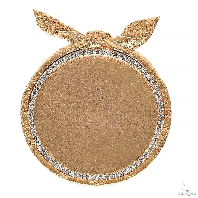 Rose gold round bandana photo pendant with diamond accents and textured knot detail
