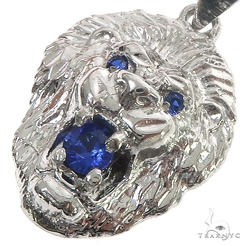 10K Gold TraxNYC Blue Sapphire Lion Pendant and Box Chain Set, view 3