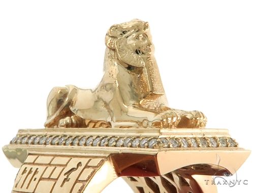 Yellow gold ring featuring a detailed Great Sphinx of Giza with diamond accents