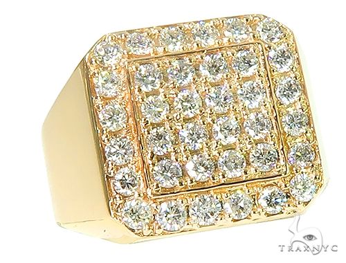 Heavy 10K yellow gold men's ring with square face and round diamonds