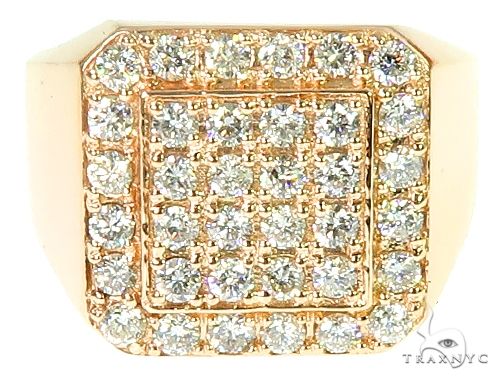 Heavy 10k yellow gold men's ring with square face and multiple round sparkling stones