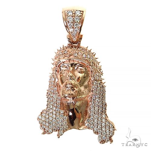 Rose gold Jesus head pendant encrusted with sparkling diamonds and thorn crown detailing