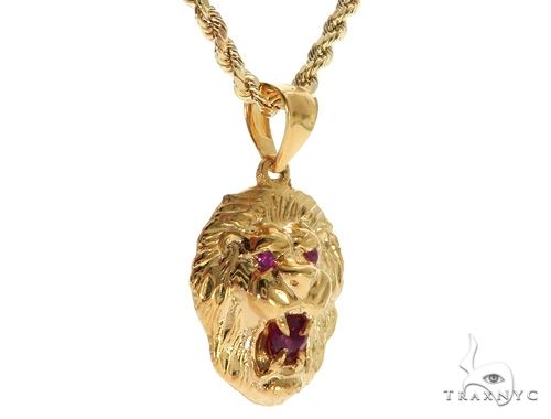 10K Gold TraxNYC Ruby Lion Pendant and Rope Chain Set, photo 2 of 8