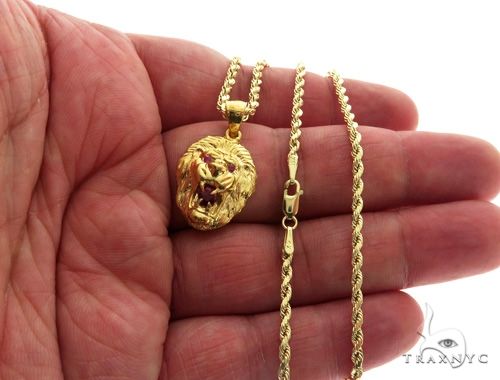 10K Gold TraxNYC Ruby Lion Pendant and Rope Chain Set, photo 4 of 8