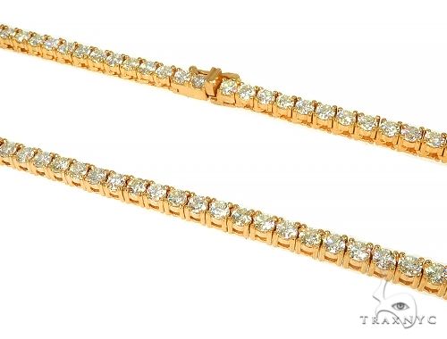 14K yellow gold diamond tennis chain necklace with prong-set round diamonds