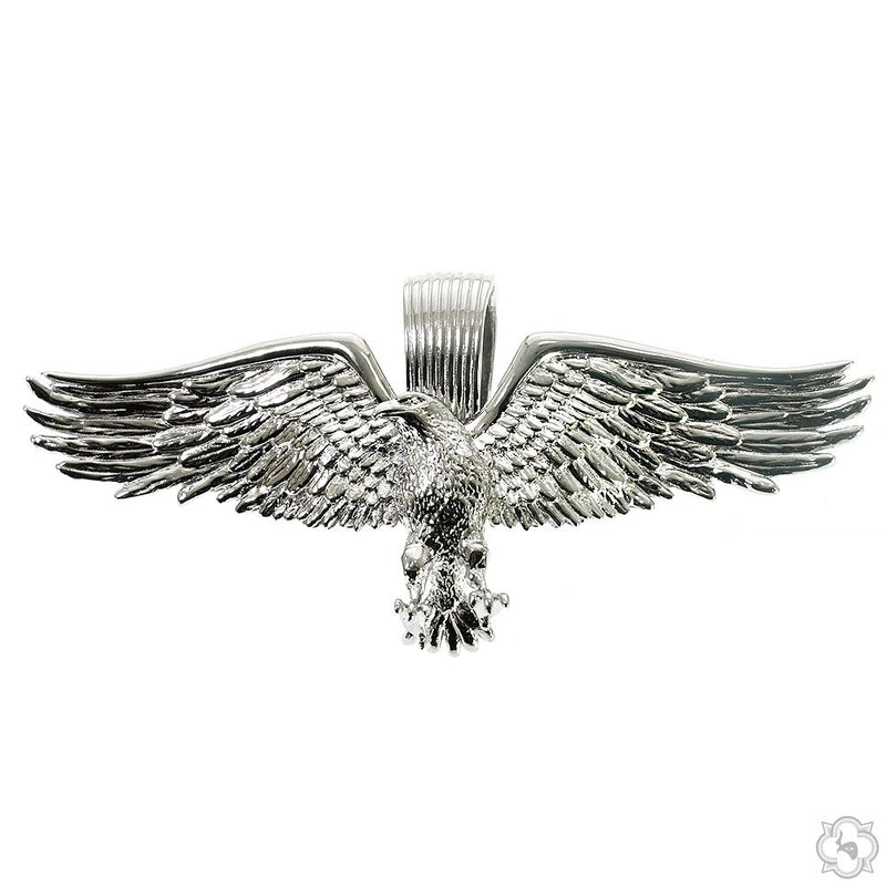 Silver eagle pendant with detailed outstretched wings and textured feather design