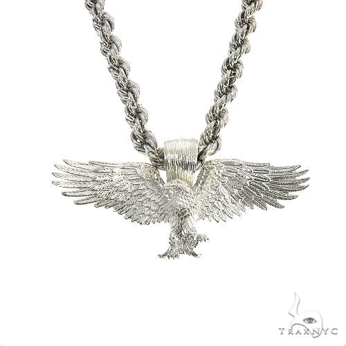 TraxNYC Silver Eagle Pendant Rope Chain Set 67200 | TraxNYC
