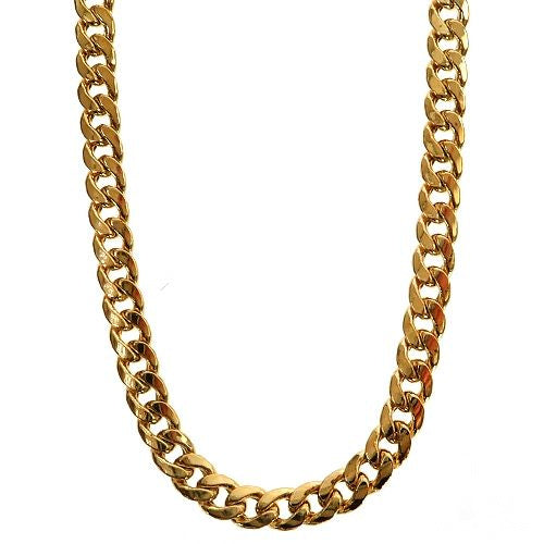 14K yellow gold 4.6mm semi-solid Cuban link chain – flat-lying interlocked links, close-up front view